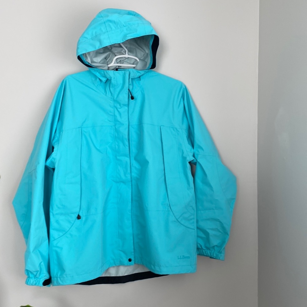 LL Bean Womens Rain Stopper Jacket coat Misses Large Aqua like new waterproof